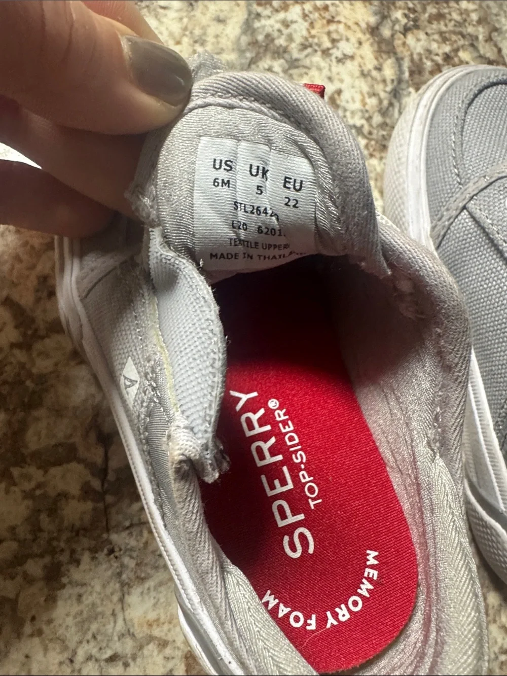 Sperry Kids Grey Canvas Sneakers with Red Trim